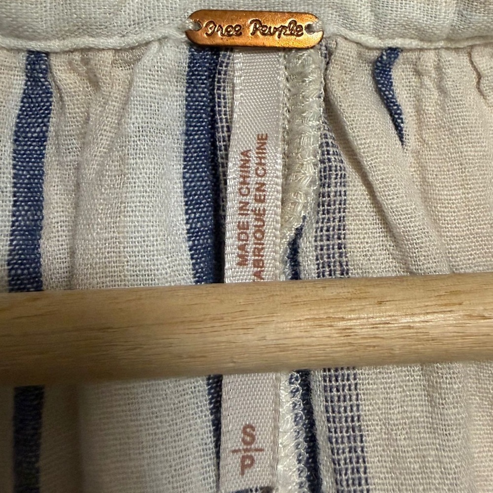 Free People Striped Button-Front Tunic Dress in Cream and Blue - Picture 9 of 11